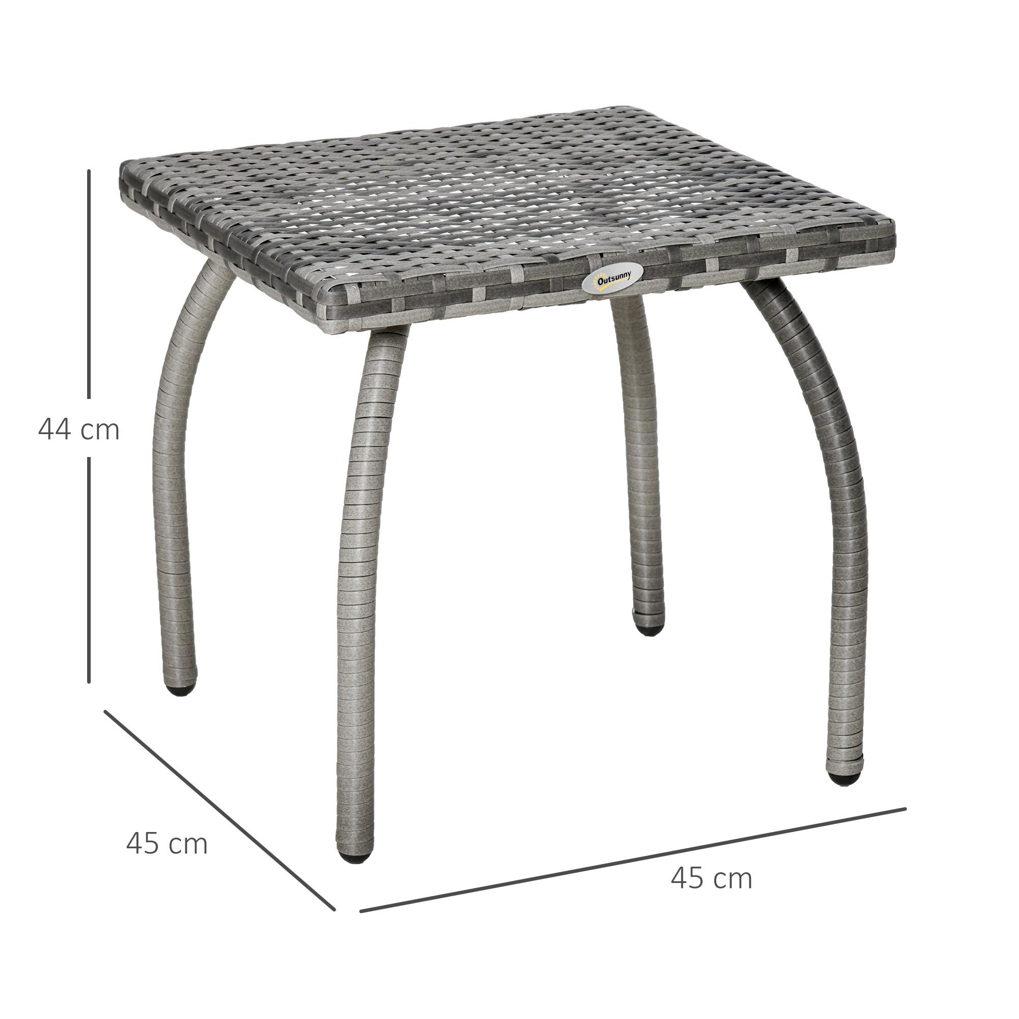 Mesa de Jardín de Ratán Mesita Auxiliar con Patas de Metal Carga 30 kg Mesa de Exterior para Patio Terraza Balcón 45x45x44 cm Gris