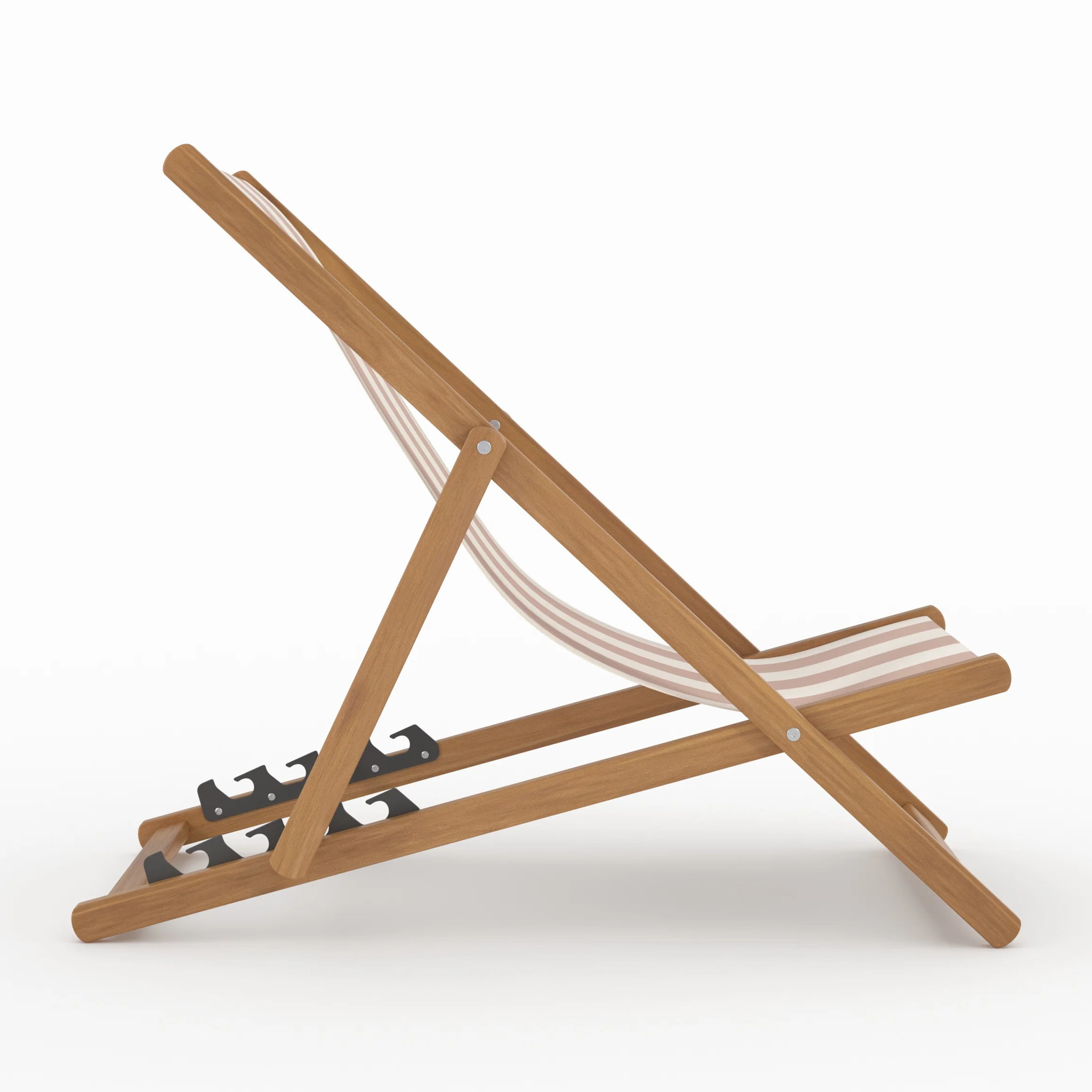 Lot de 2 chiliennes de jardin en acacia et tissu rayé écru et taupe - Bohol