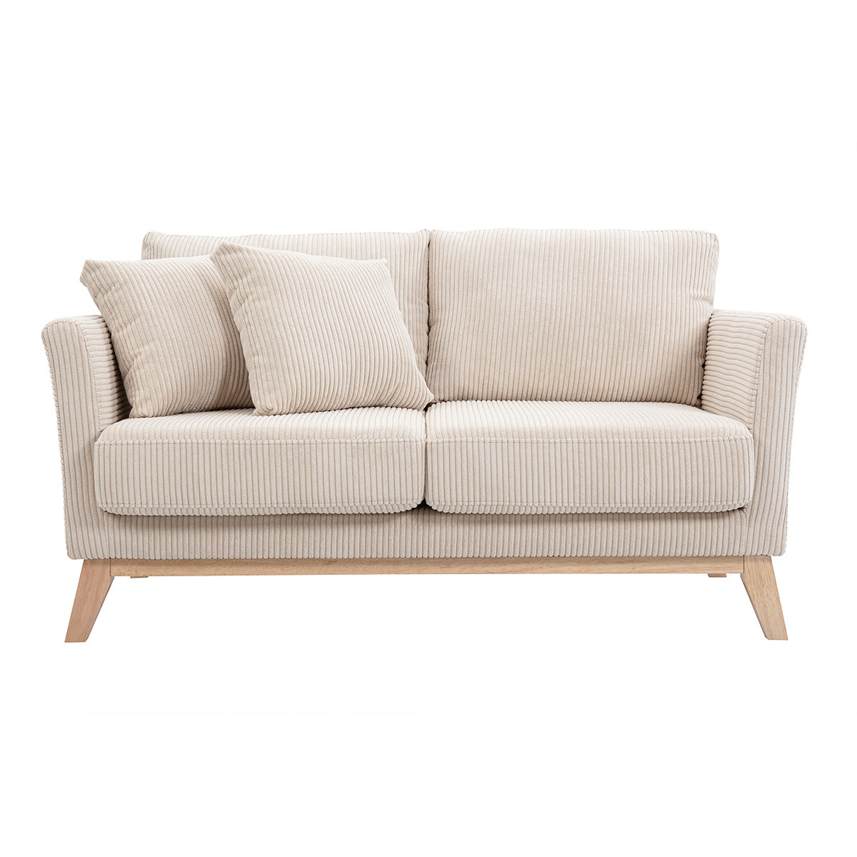 Canapé scandinave déhoussable 2 places en tissu velours côtelé et bois clair OSLO