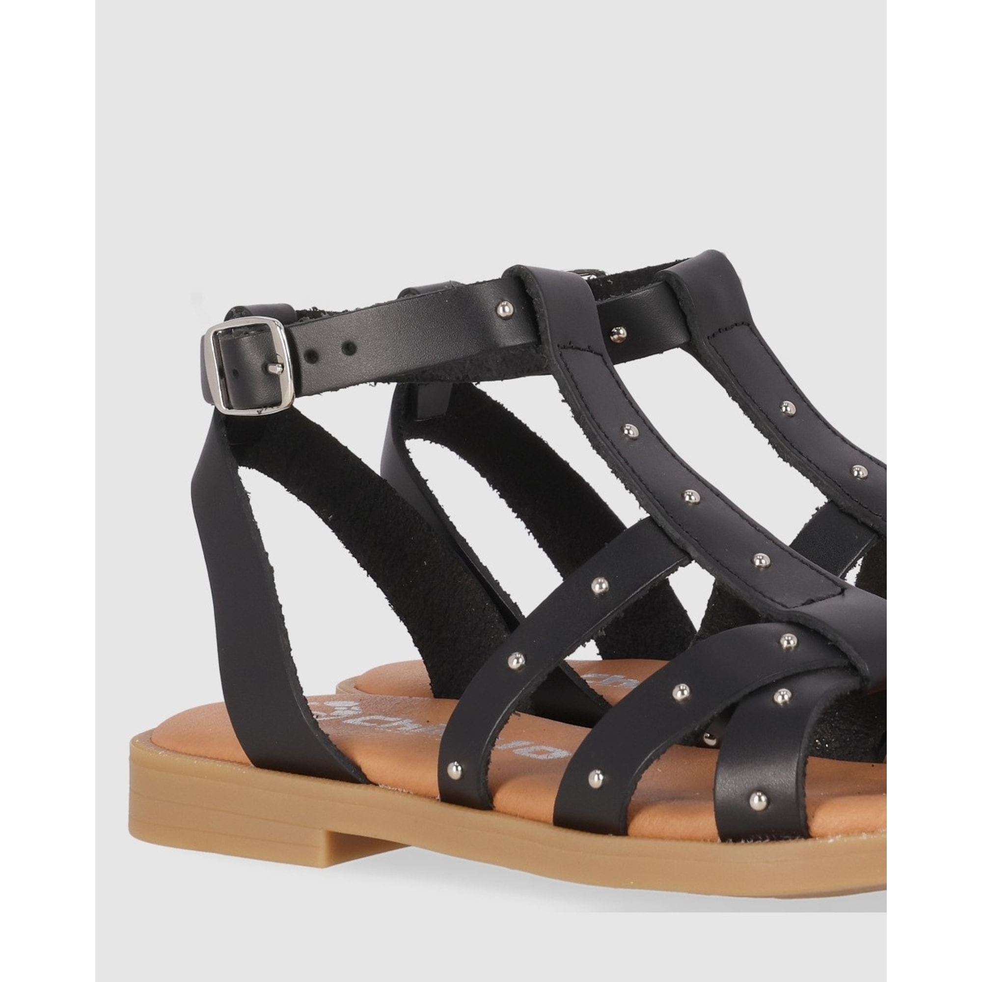 Sandalias de Piel - Negro - Tacón: Bajo