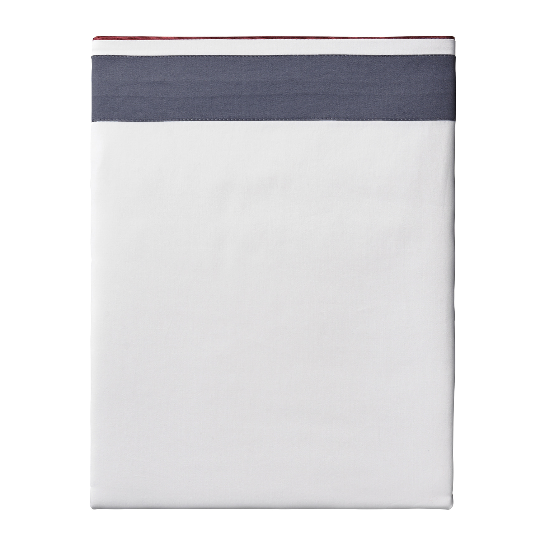 Drap plat tricolore en satin de coton avec bande appliquée, MARCEAU, Blanc Neige/Bleu Marine