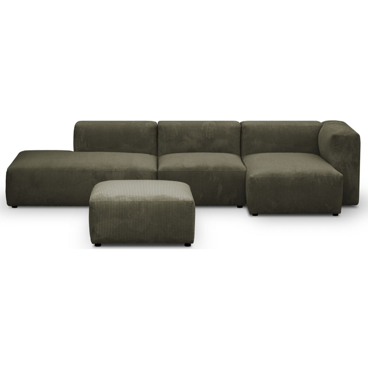 Canapé d'angle à droite modulable 5 places en velours côtelé + pouf - MODULO