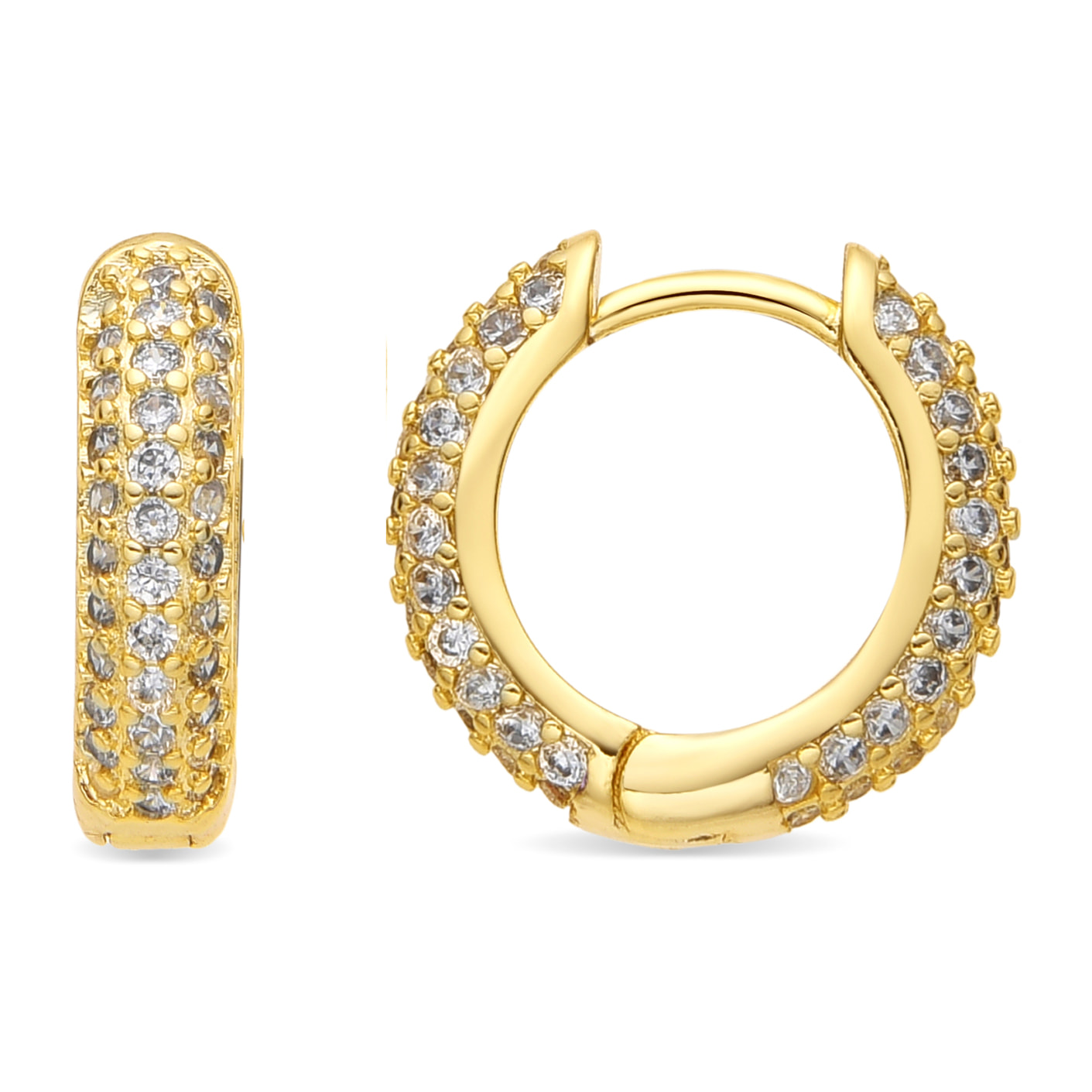 Pendientes de 9mm de diámetro acabado oro amarillo de 18k y Circonita Brillante