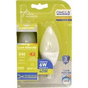 OMEGA Set 6 Pezzi Candela LED C37 6W 4000K E14