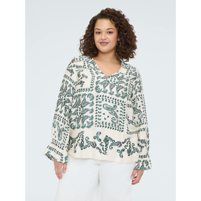 Fiorella Rubino - Blusa in raso con stampa paisley - Verde militare