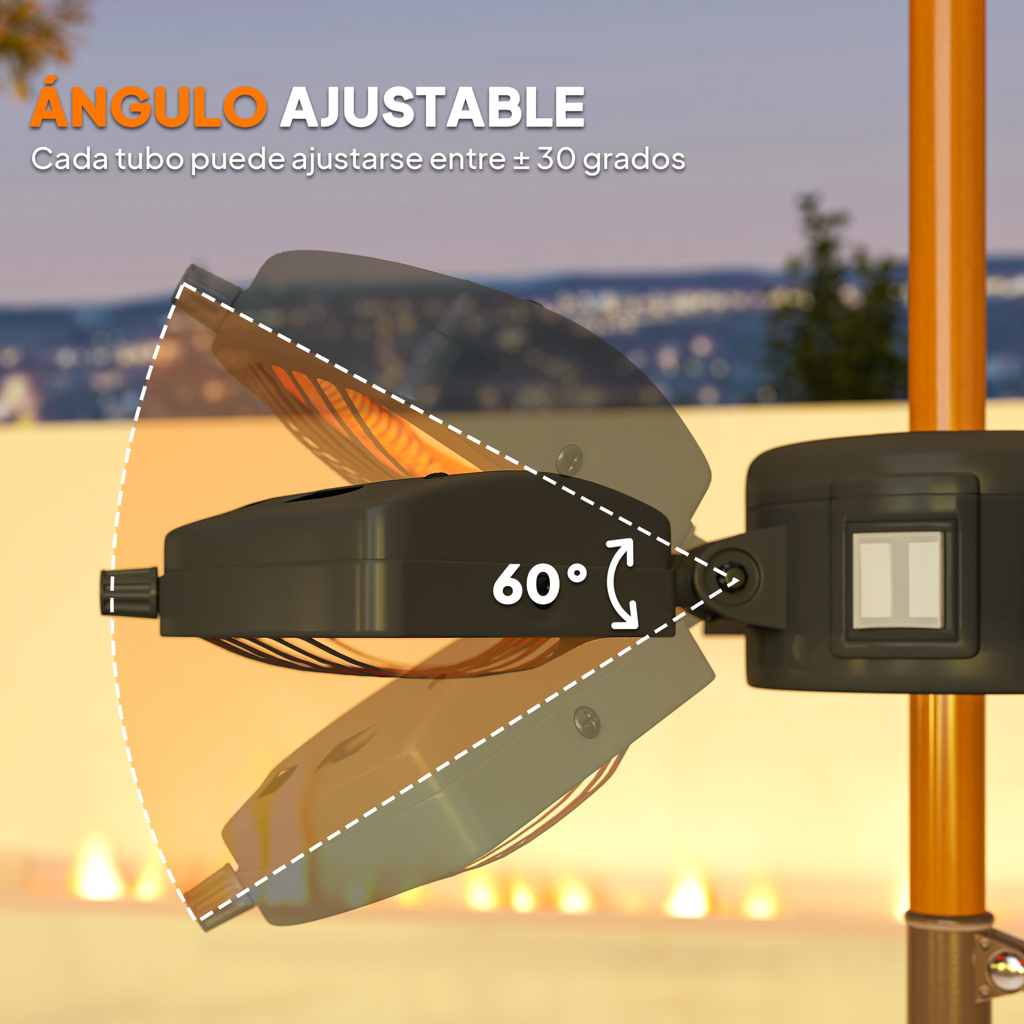 Calefactor por Infrarrojos para Parasol, 2400W, Estufa Exterior Eléctrica de Aluminio con 3 Niveles de Calentamiento, Protección Antivuelco, IP44, para Terraza, Patio y Jardín, Negro