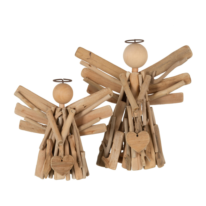 J-Line figurine Ange + Coeur Branches - bois - naturel - large