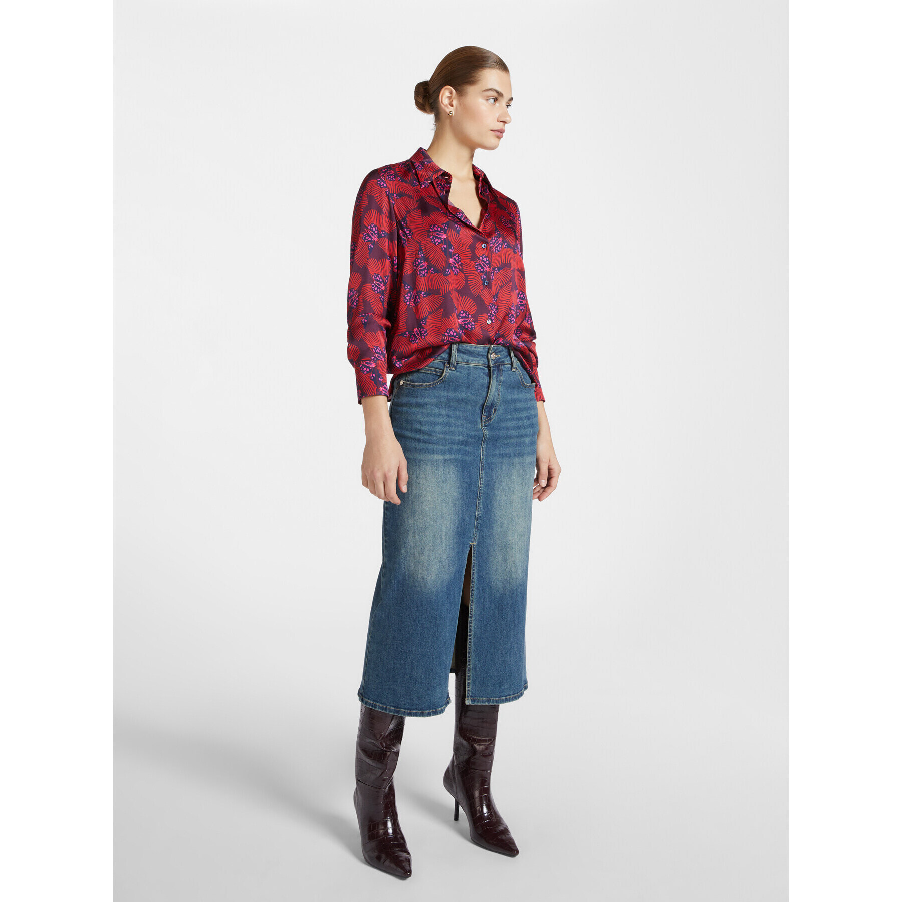 Elena Mirò - Falda en tejido vaquero con aberturas - Azul