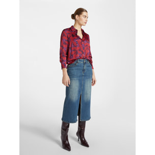 Elena Mirò - Falda en tejido vaquero con aberturas - Azul