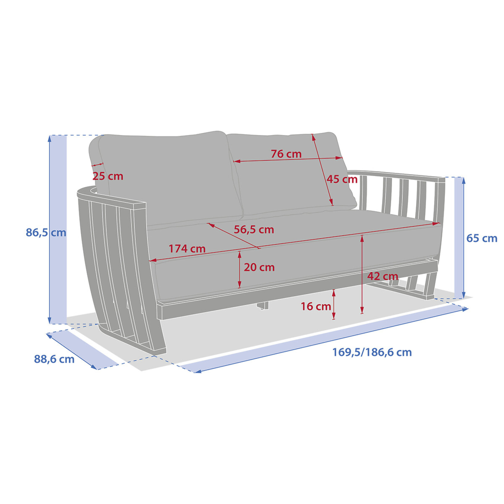 Canapé de jardin "Lemindo" eucalyptus & beige 3 places en polyester et eucalyptus