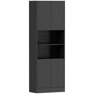 Buffet haut effet bois noir 4 portes 2 étagères 2 niches