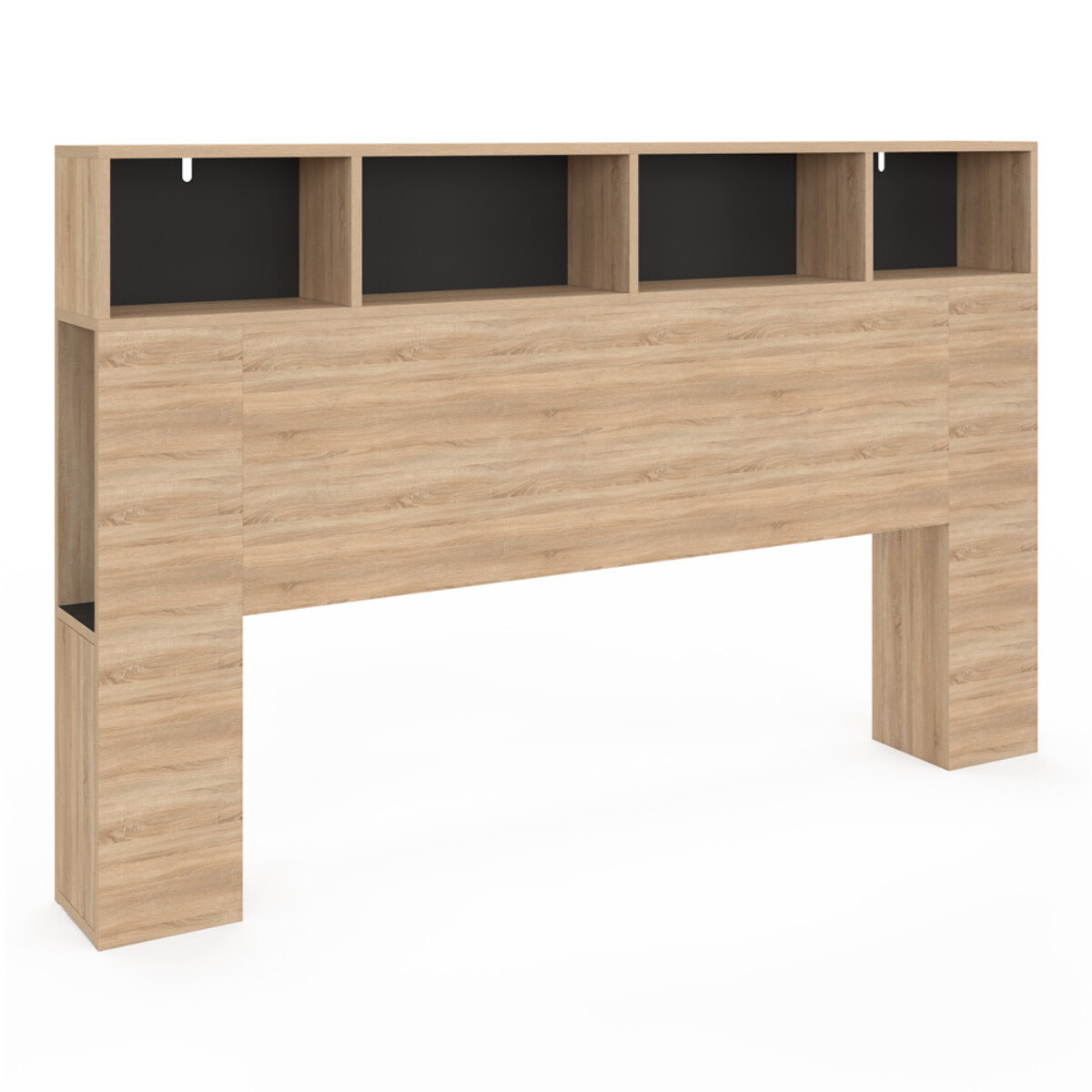 Tête de lit Léo bois et noire avec rangements 165 cm