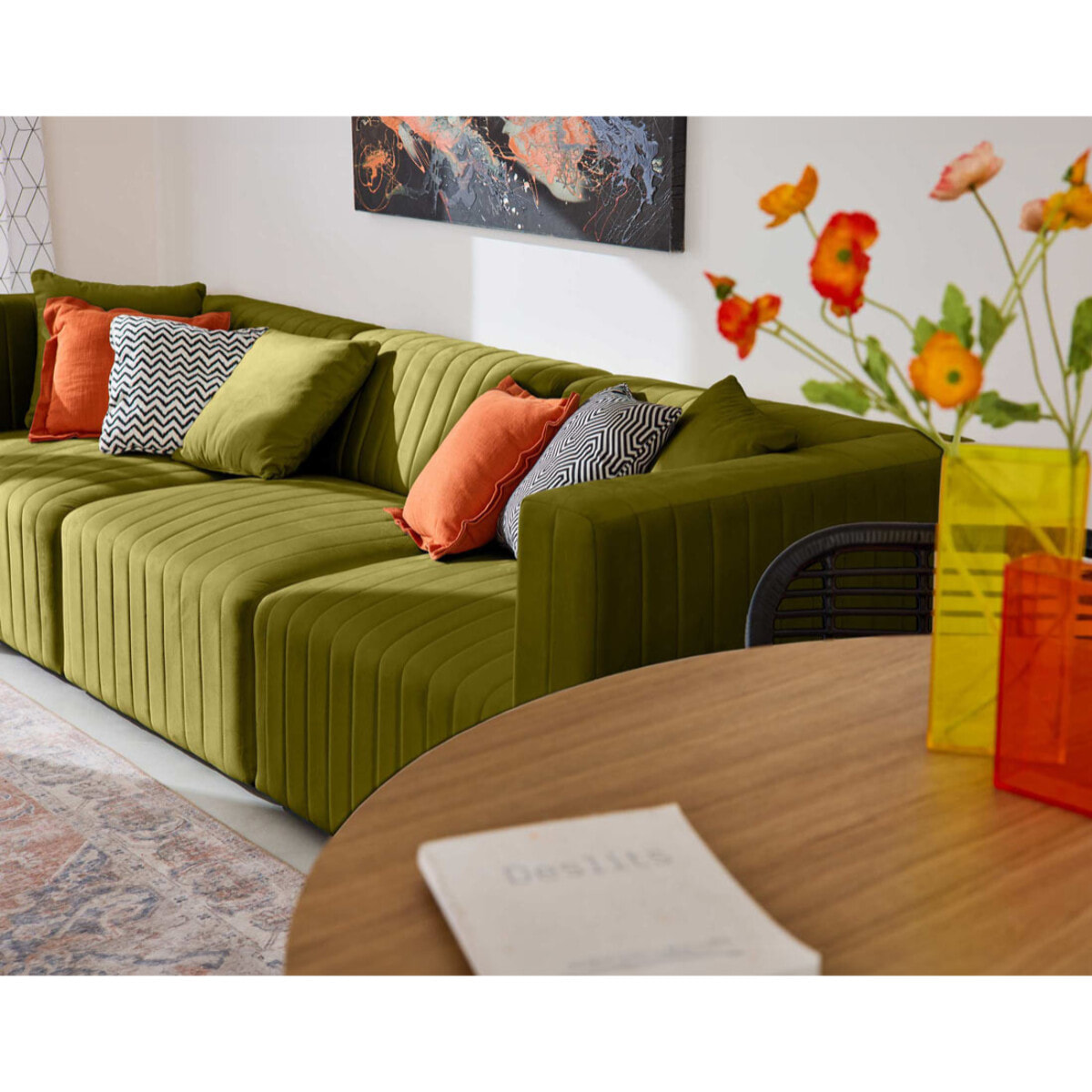 Nova - canapé modulable 3 places - en velours - Vert Olive