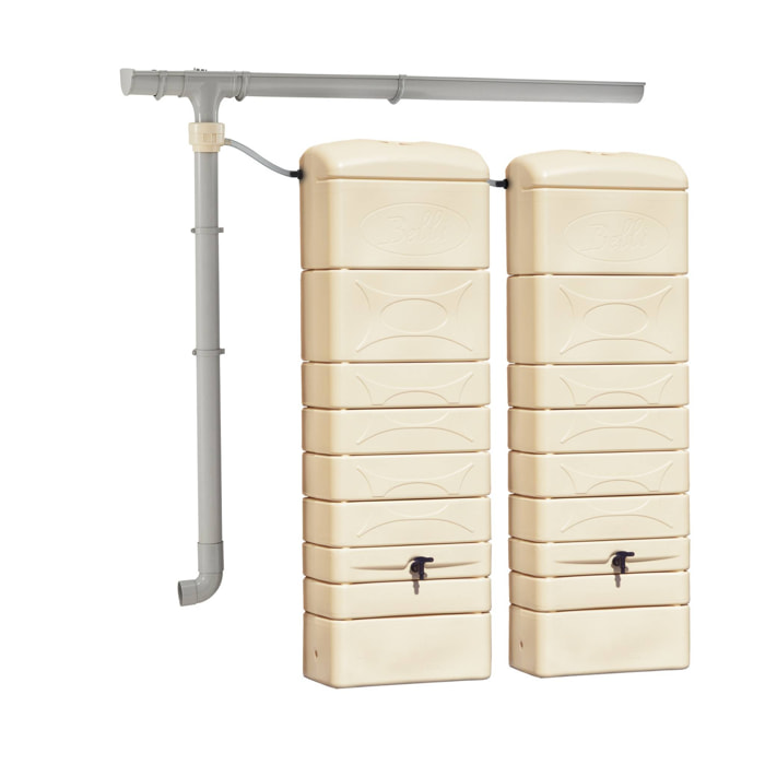 Lot de 2 récupérateurs d'eau. mural Chastang 300L Beige avec kit raccord chéneau inclus