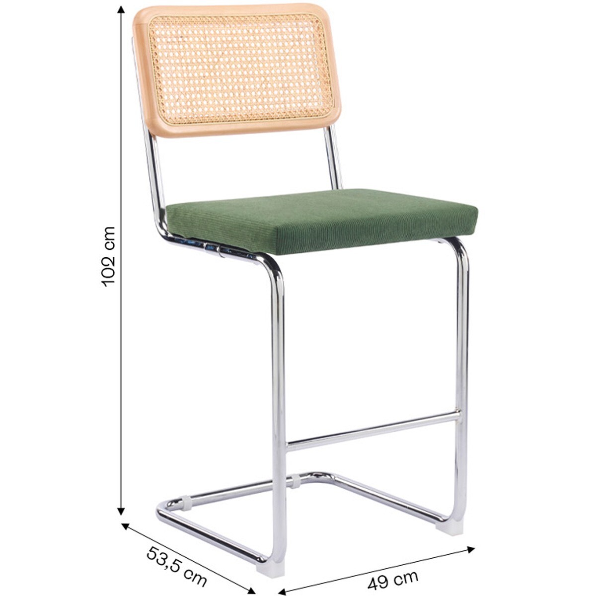 Lot de 2 tabourets de bar en cannage et velours côtelé - MUSE