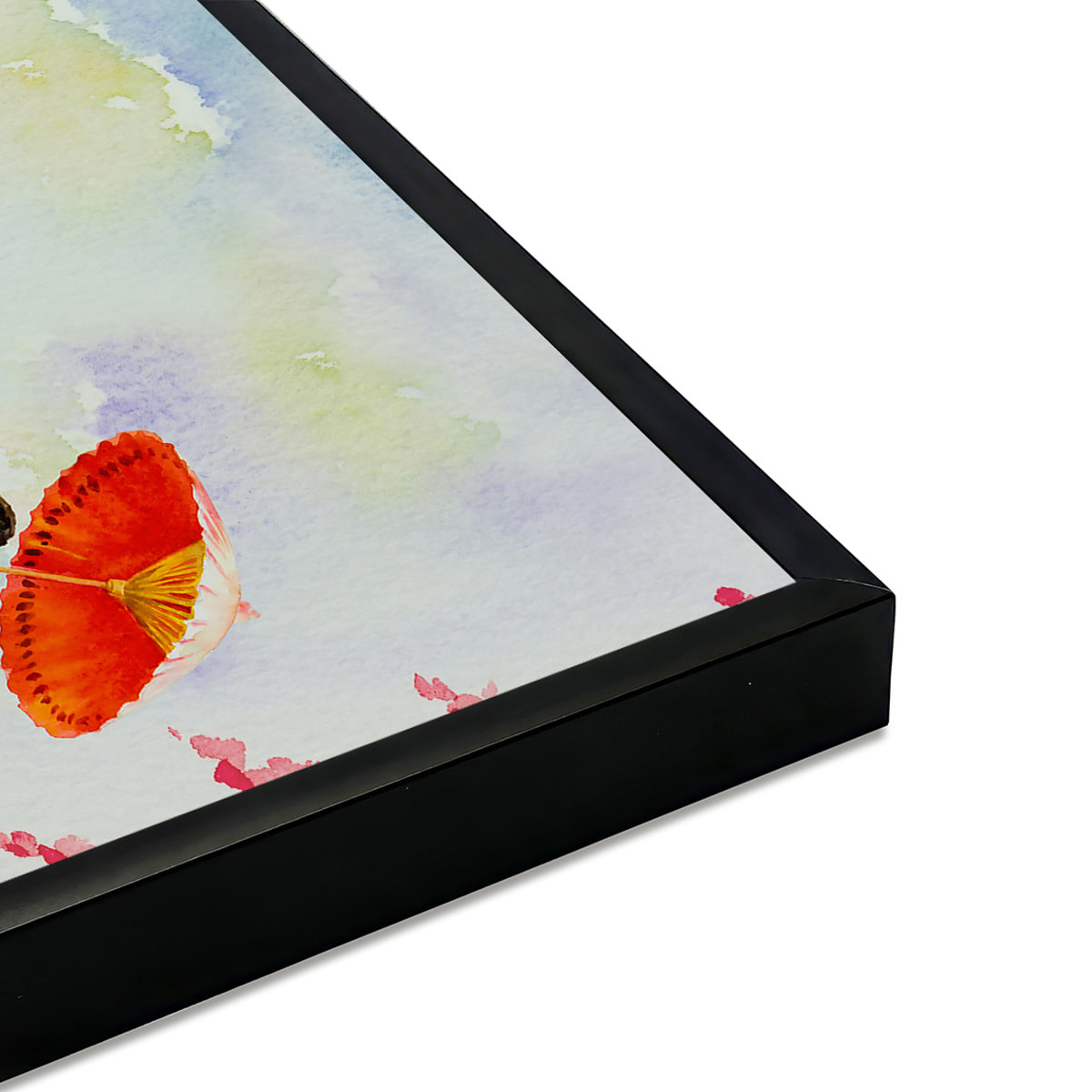 Affiche encadrée aquarelle japonaise et cerisiers Affiche + cadre en métal - Noir