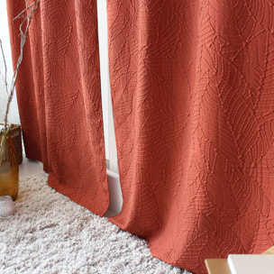 Rideau à oeillets feuillage aspect gaufré - Terracotta