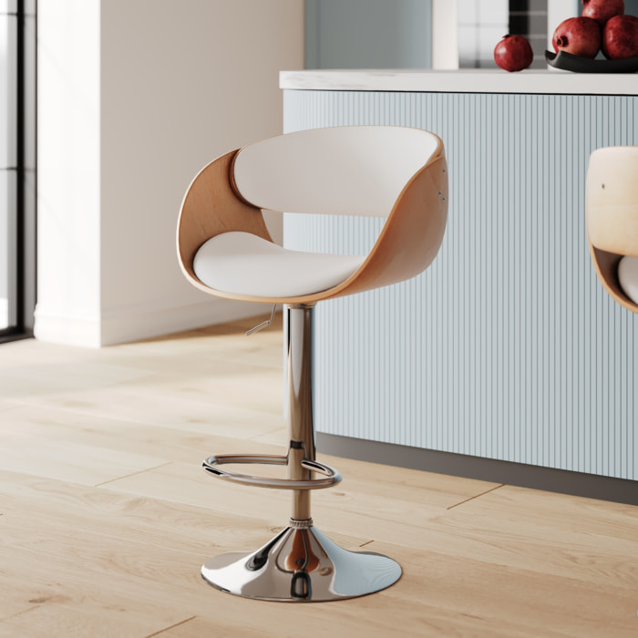 Chaise de bar réglable en cuir synthétique blanc 62,5/83,5 cm - Adelmar