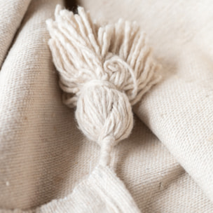 Grand plaid canapé en laine à pompons - Crème