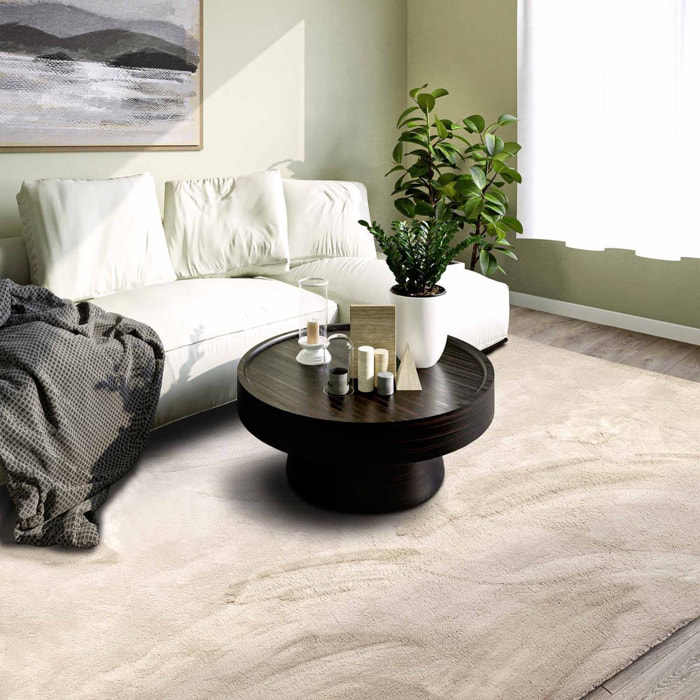 Tapis salon faux uni poils ras, tissé polyester confortable, anano