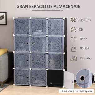 Armario Modular 12 Cubos con Puerta 111x47x145cm Blanco, Negro