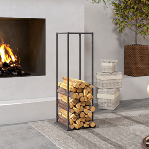Estante de Leña Metálico, Soporte para Leña de Chimenea, Leñero Exterior con Base Elevada, para Interior y Exterior, Carga 100 kg, 33x33x110 cm, Negro