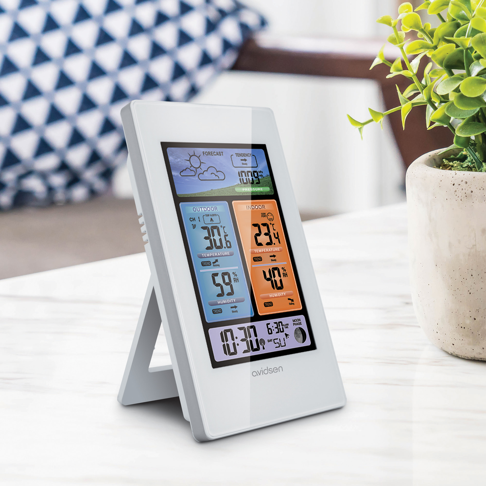 Station météo format portrait rétroéclairé avec indication du cycle lunaire - Avidsen - 107251
