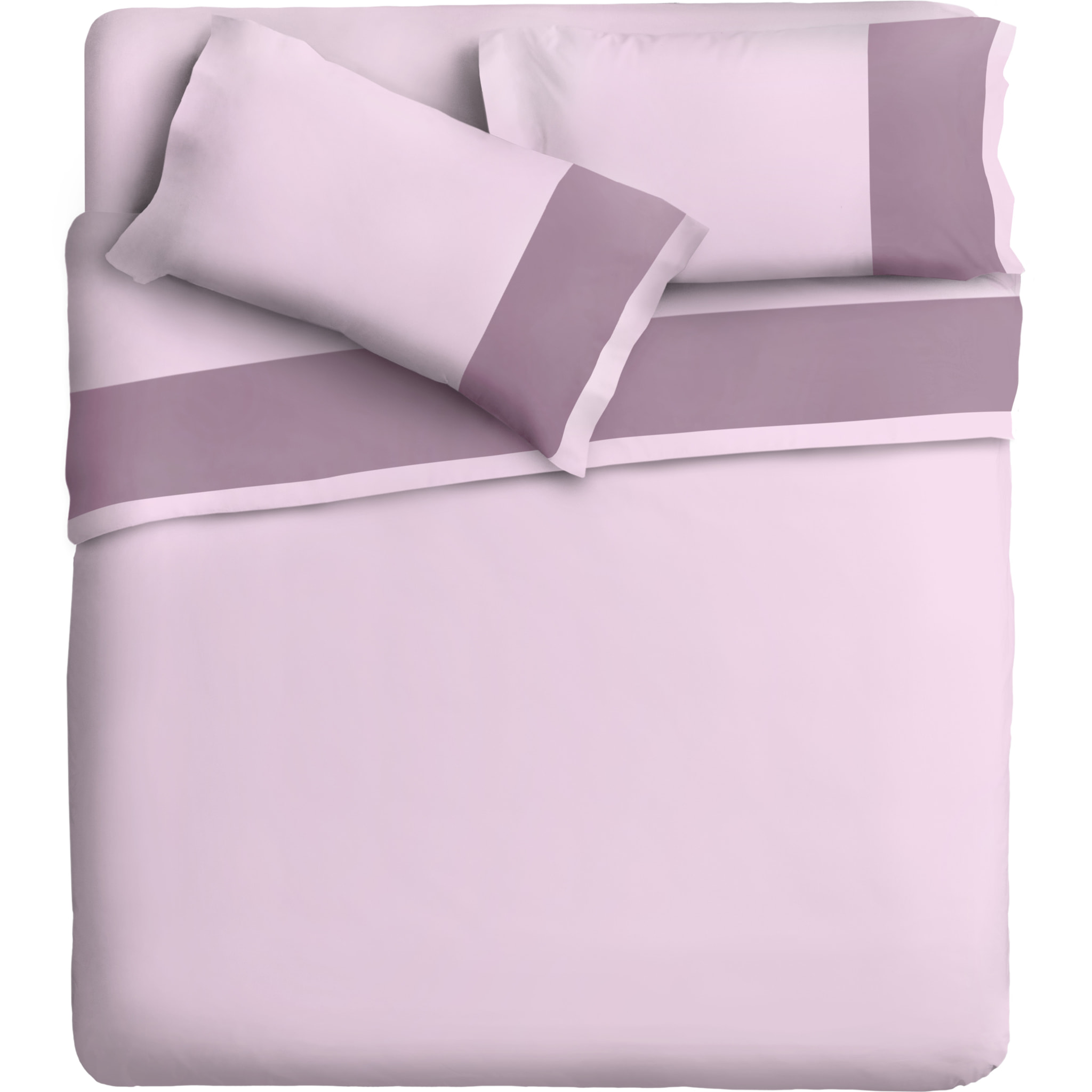 Completo letto bordo RASO IPERSAN Puro Cotone Malva fondo Rosa