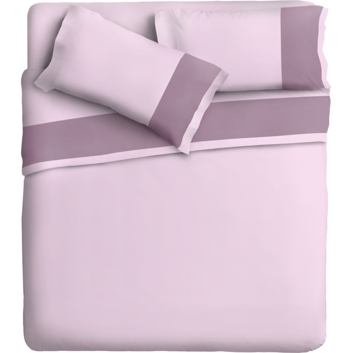 Completo letto bordo RASO IPERSAN Puro Cotone Malva fondo Rosa