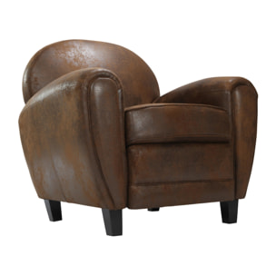 Fauteuil marron vieilli en microfibre - Club