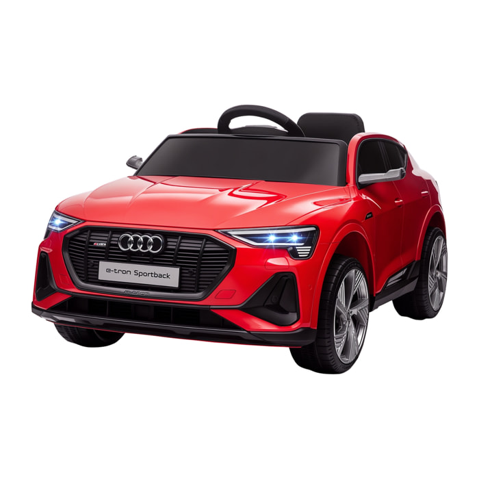 Coche Eléctrico para Niños Audi E-tron Coche de Batería para Niños 12V con Mando a Distancia Faros Bocina Música Velocidad 3-5 km/h Cinturón de Seguridad Rojo
