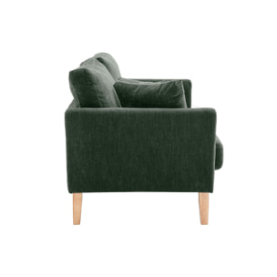 Canapé scandinave déhoussable 2 places en tissu effet velours vert kaki et bois clair OSLO