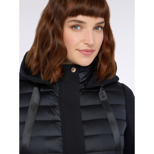 Fiorella Rubino - Plumífero bimaterial largo con capucha - Negro