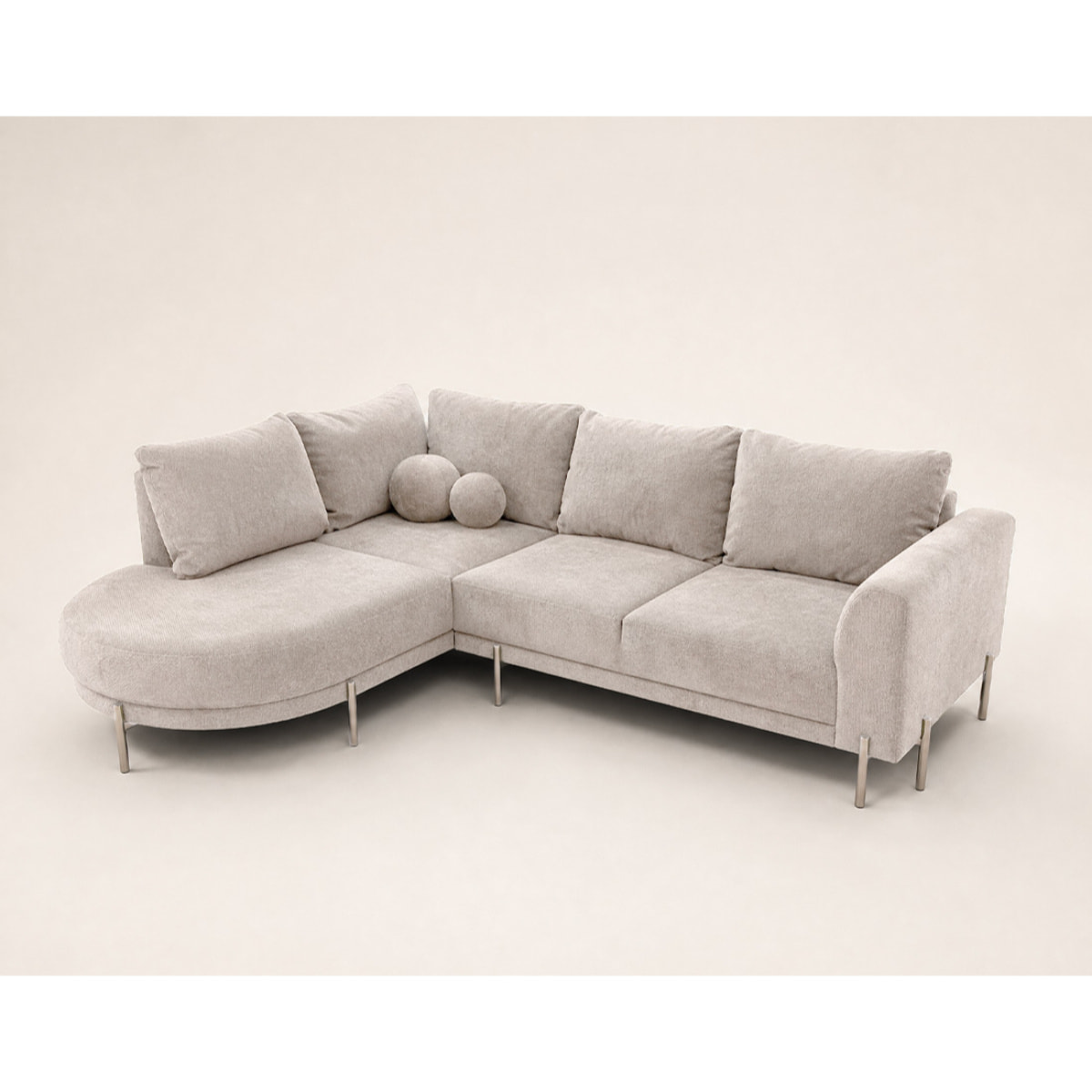 Gabin - Canapé d'angle gauche 5 places en velours texturé - Beige