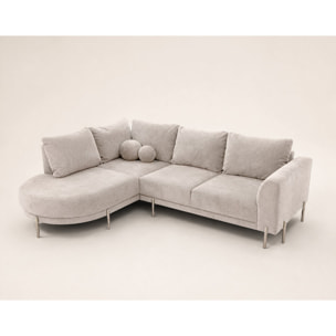 Gabin - Canapé d'angle gauche 5 places en velours texturé - Beige
