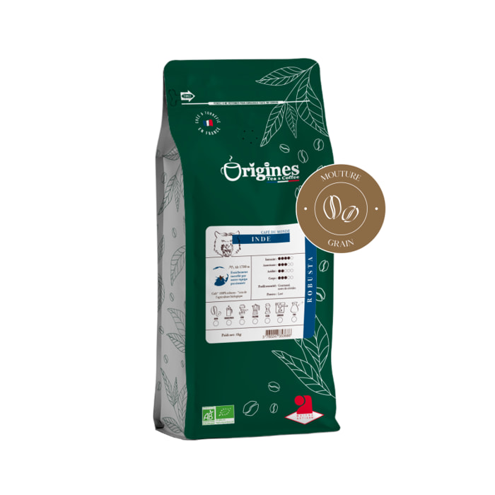 Café Bio Inde - Pur Robusta - Grain 1 kg