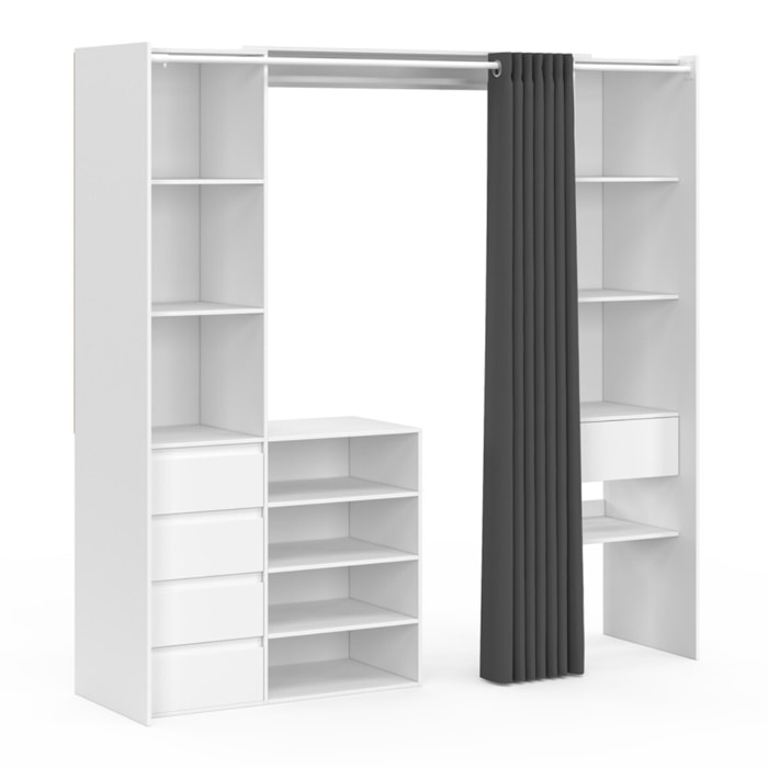 Dressing Justine extensible 120-180cm blanc 5 tiroirs double colonne