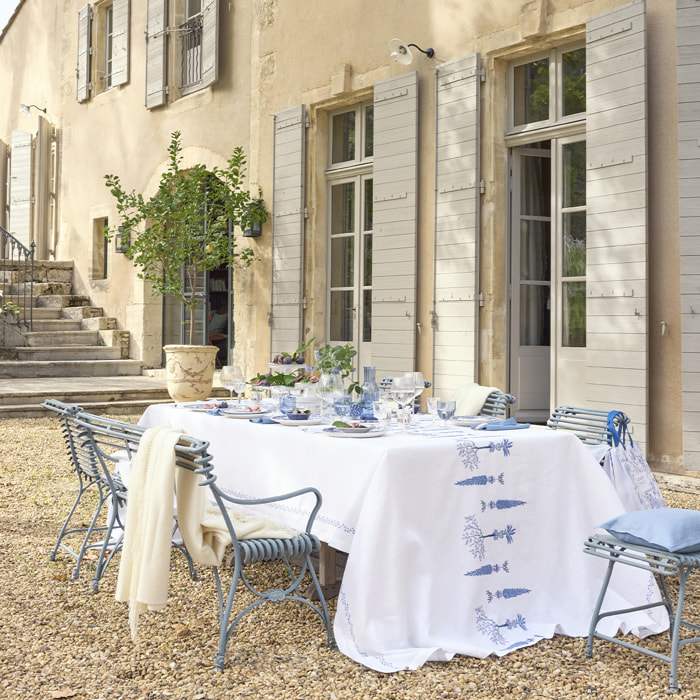 Nappe unie en lin brodé, MIDI , Blanc