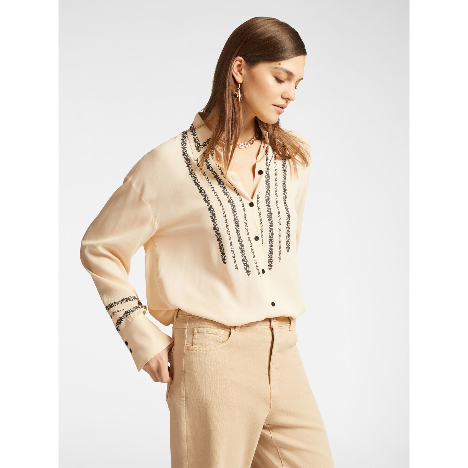 Elena Mirò - Camicia ricamata - Beige