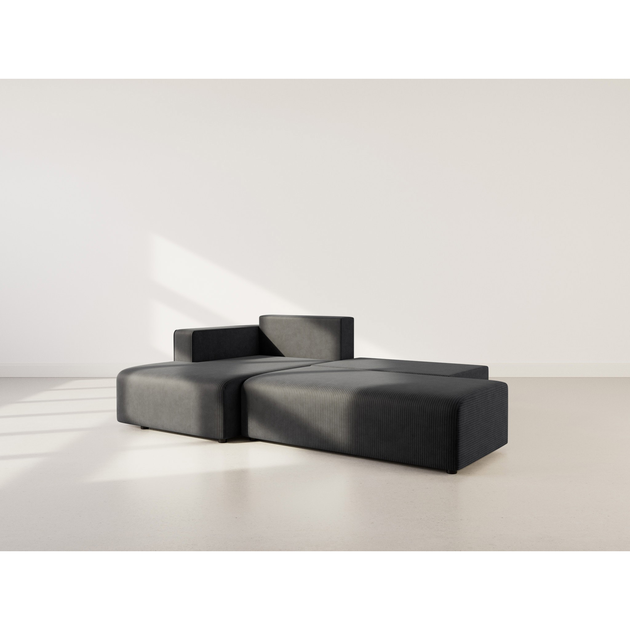 Topaze - canapé d'angle gauche 4 places convertible avec coffre en velours côtelé - Noir