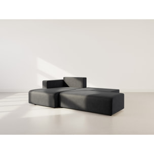 Topaze - canapé d'angle gauche 4 places convertible avec coffre en velours côtelé - Noir