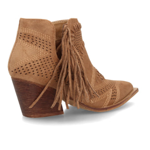 Botín cowboy calado con flecos para mujer