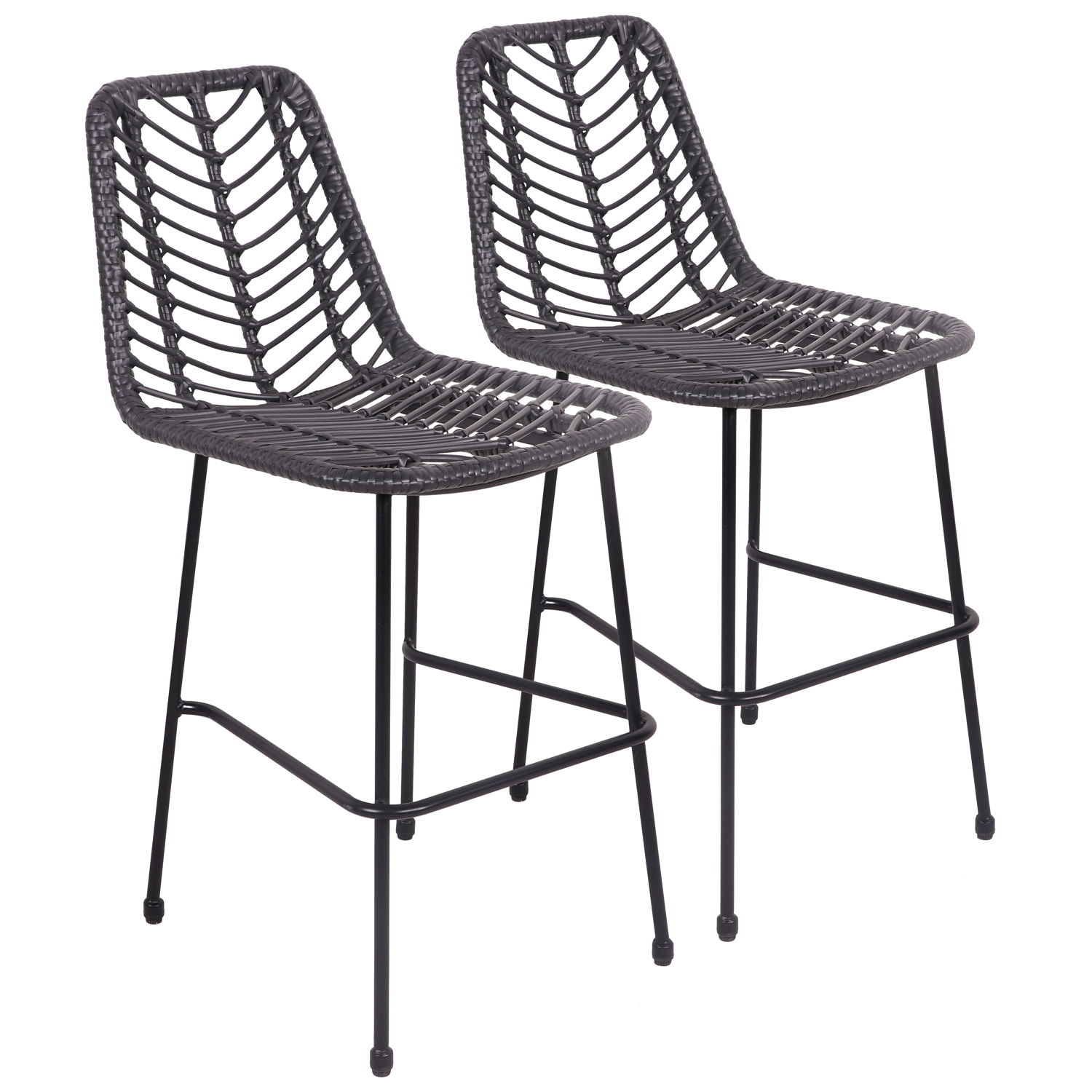 Lot de 2 tabourets de bar en rotin synthétique noirs OKA