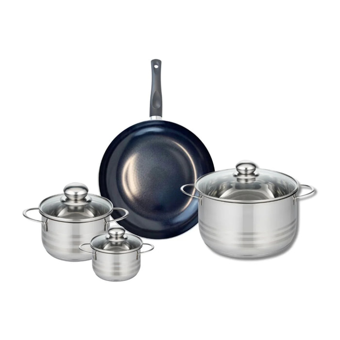 Ensemble de 1 Poêle de cuisson 28 cm et 3 faitouts 12, 16 et 24 cm Elo Prima Brillant