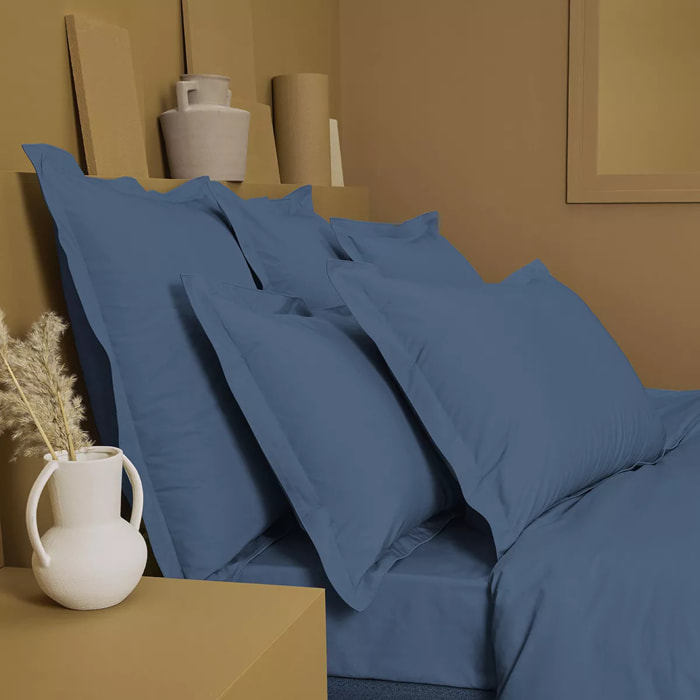 Housse de couette percale de coton uni bleu Giulia denim
