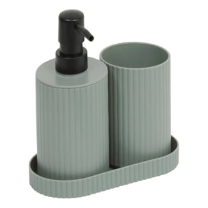 Lot distributeur de savon et gobelet strié vert