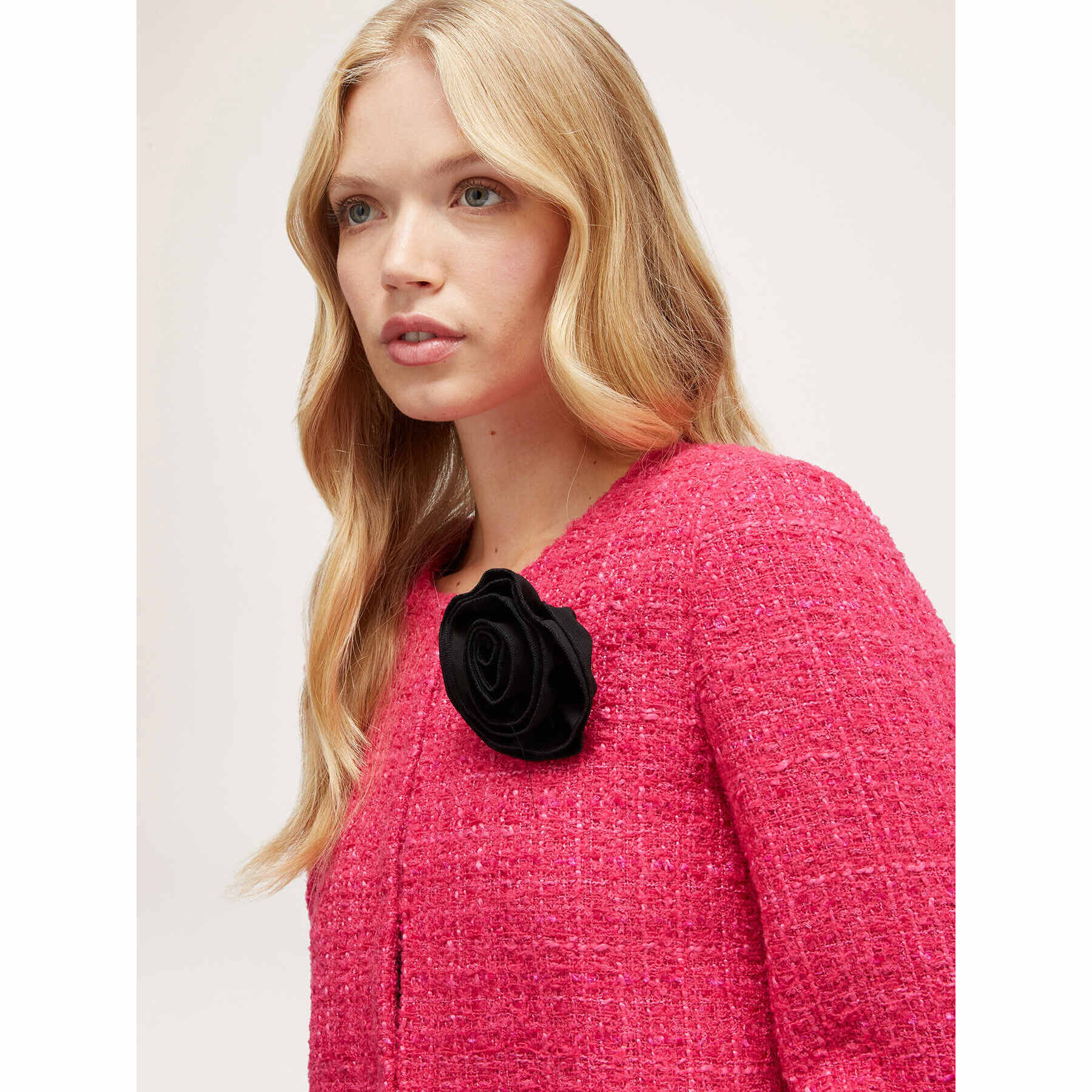 Motivi - Chaqueta de tweed con rosa de tela - Fuchsia