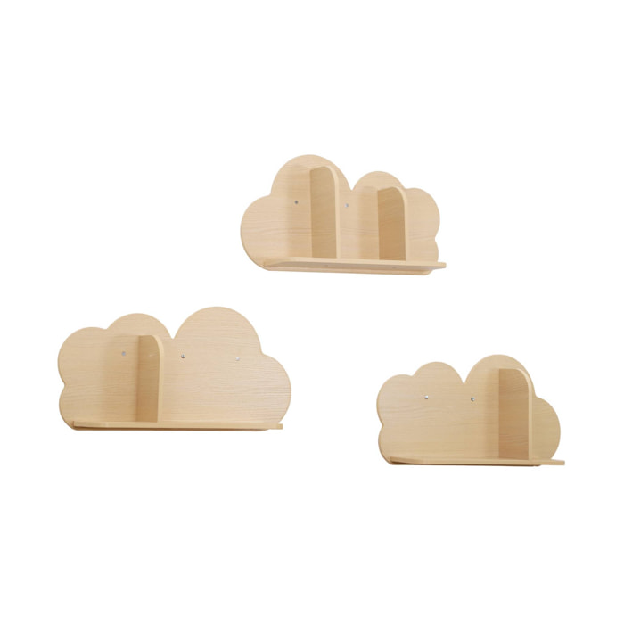 Lot de 3 étagères murales couleur naturelle nuage pour chambre enfant