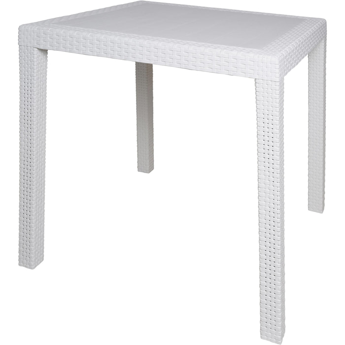 Tavolo da esterno Agrigento, Tavolo quadrato da giardino, Tavolino fisso effetto rattan, 100% Made in Italy, Cm 80x80h72, Bianco