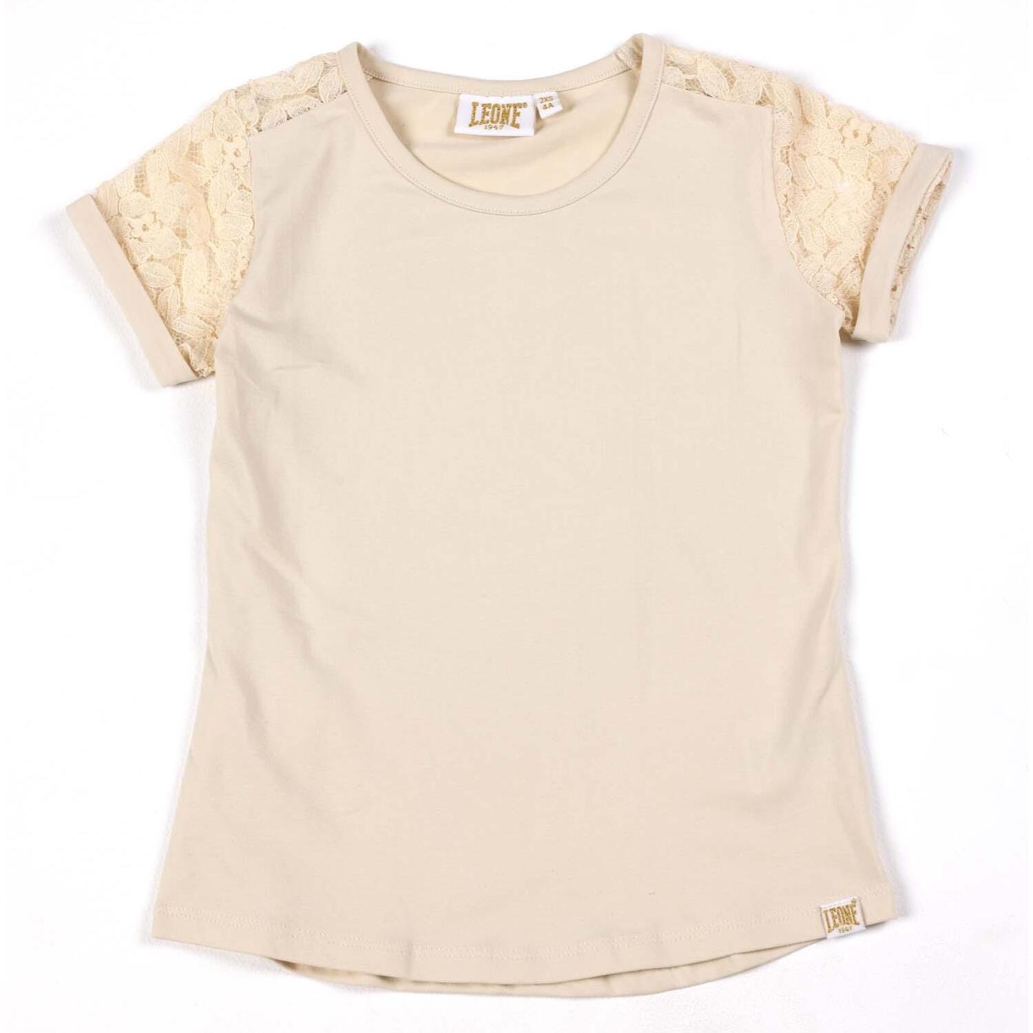 Leone Camiseta de manga corta de algodón elástico Lace para niña